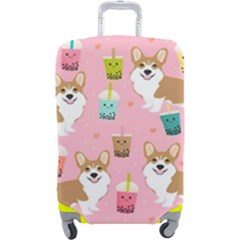 Corgi Bubble Boba Tea Pink Pattern Luggage Cover (large) by Cendanart