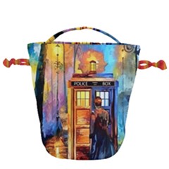 Tardis Doctor Who Paint Painting Drawstring Bucket Bag by Cendanart