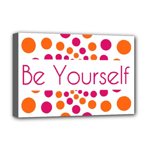 Be Yourself Pink Orange Dots Circular Deluxe Canvas 18  X 12  (stretched) by Ket1n9