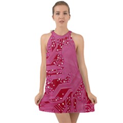 Pink Circuit Pattern Halter Tie Back Chiffon Dress by Ket1n9