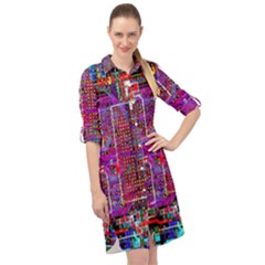 Technology Circuit Board Layout Pattern Long Sleeve Mini Shirt Dress by Ket1n9