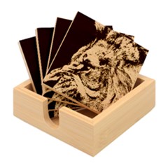 Angry Male Lion Roar Wild Animal Bamboo Coaster Set by Cendanart