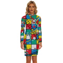Snakes And Ladders Long Sleeve Shirt Collar Bodycon Dress by Ket1n9