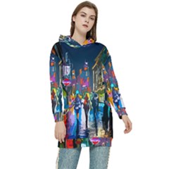 Abstract Vibrant Colour Cityscape Women s Long Oversized Pullover Hoodie by Ket1n9
