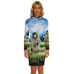 Astronaut Long Sleeve Shirt Collar Bodycon Dress by Ket1n9