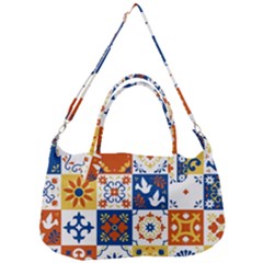 Mexican Talavera Pattern Ceramic Tiles With Flower Leaves Bird Ornaments Traditional Majolica Style Removable Strap Handbag by Ket1n9