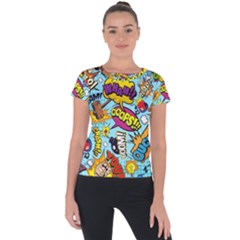 Comic Elements Colorful Seamless Pattern Short Sleeve Sports Top  by Hannah976
