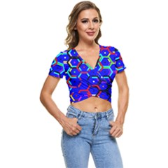 Blue Bee Hive Pattern Short Sleeve Foldover T-shirt by Hannah976