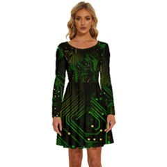 Circuits Circuit Board Green Technology Long Sleeve Wide Neck Velvet Dress by Ndabl3x