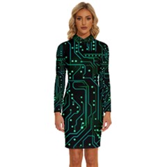 Circuits Circuit Board Green Long Sleeve Shirt Collar Bodycon Dress by Ndabl3x