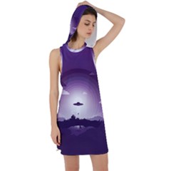 Ufo Illustration Style Minimalism Silhouette Racer Back Hoodie Dress by Cendanart