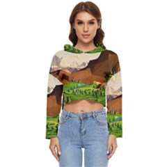 River Between Green Forest With Brown Mountain Women s Lightweight Cropped Hoodie by Cendanart