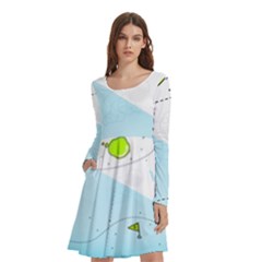 Astronaut Spaceship Long Sleeve Knee Length Skater Dress With Pockets by Bedest