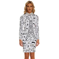 Big Collection With Hand Drawn Objects Valentines Day Long Sleeve Shirt Collar Bodycon Dress by Bedest
