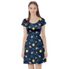Navy Space Short Sleeve Skater Dress by CoolDesigns