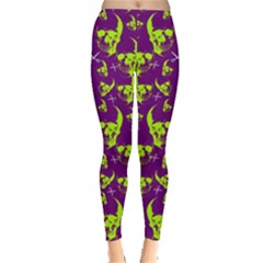 Skull Purple Green Leggings  by CoolDesigns