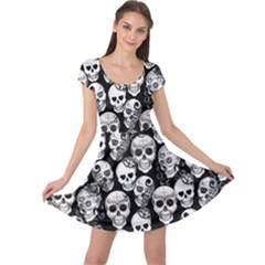 Skulls With Flowers Black Cap Sleeve Dress by CoolDesigns