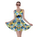 Yellow Blue Palm Red Pattern with Hibiscus Flowers on Red  Skater Dress View1