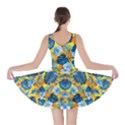 Yellow Blue Palm Red Pattern with Hibiscus Flowers on Red  Skater Dress View2