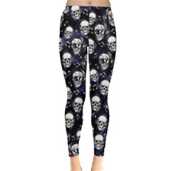 Rock Skull Black Pattern With Music Notes Treble Clef Women s Leggings by CoolDesigns