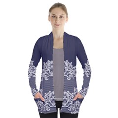 Navy Lace Open Front Pocket Cardigan by CoolDesigns
