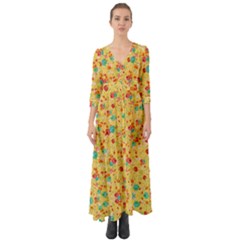 Yellow Flowers Button Up Boho Maxi Dress by CoolDesigns