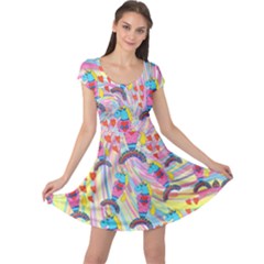Heart Happy Pink Yellow Unicorn Cap Sleeve Dress by CoolDesigns