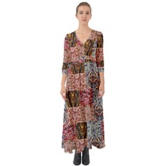Colorful Damask Red Button Up Boho Maxi Dress by CoolDesigns