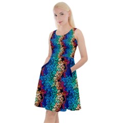 Blue Rainbow Petals Knee Length Skater Dress With Pockets by CoolDesigns