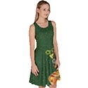 Green Dots Pizza Funny Kitty Cat Print Knee Length Skater Dress With Pockets View3