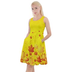 Bright Yellow Vintage Fall Autumn Leaves Knee Length Skater Dress With Pockets by CoolDesigns