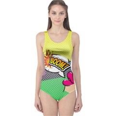 Yellow & Green Boom Pop Art One Piece Swimsuit by CoolDesigns