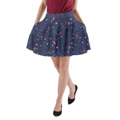 Space Stars Dark Slate Blue Nebula A-line Skirt With Pockets by CoolDesigns