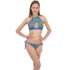 Hawaii Tropical Floral Flowers Blue Cross Front Halter Bikini Set by CoolDesigns