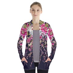 Dark Floral Open Front Pocket Cardigan by CoolDesigns