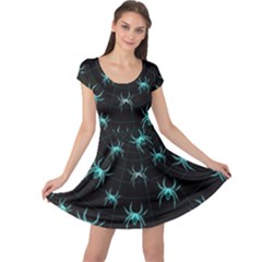 String Of Webs Black Spiders Cap Sleeve Dress by CoolDesigns