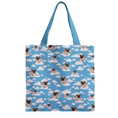Cute Pug Sky Blue Zipper Grocery Tote Bag by CoolDesigns
