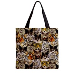 Cat & Tiger Tan Pattern Zipper Grocery Tote Bag by CoolDesigns