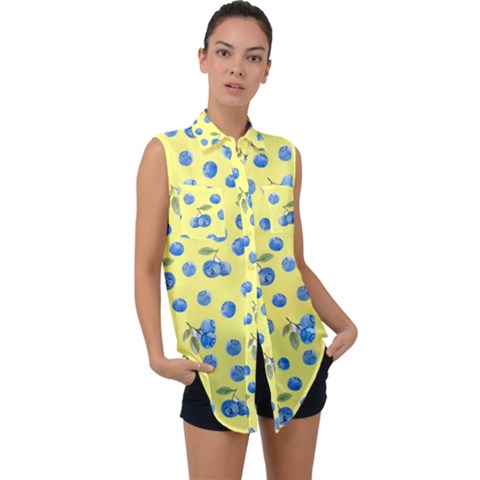 Yellow Berries Sleeveless Chiffon Button Shirt by CoolDesigns