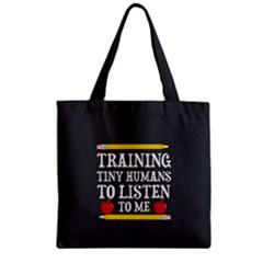 Dim Gray Training Tiny Humans Pattern Zipper Grocery Tote Bag by CoolDesigns