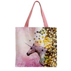 Pink Unicorn & Stars Print Zipper Grocery Tote Bag by CoolDesigns