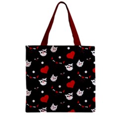 Black & Red Heart Love Cat Pirate Zipper Grocery Tote Bag by CoolDesigns