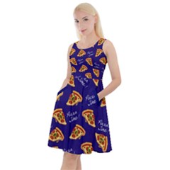 Navy Pizza Knee Length Skater Dress With Pockets by CoolDesigns