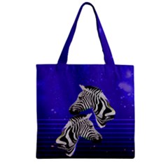 Purple Blue Zebra Pattern Zipper Grocery Tote Bag by CoolDesigns