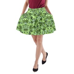 Cannabis Light Green Marijuana Leaves A-line Pocket Skirt by CoolDesigns