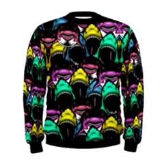 Cool Shark Face Colorful Funny Mens Pullover Sweatshirt by CoolDesigns