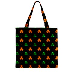 Checkered Dark Green & Orange Lucky Clover Zipper Grocery Tote Bag by CoolDesigns