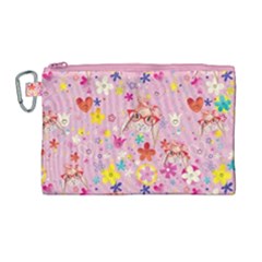 Floral Orchid Cute Rabbit Kawaii Large Canvas Cosmetic Bag by CoolDesigns