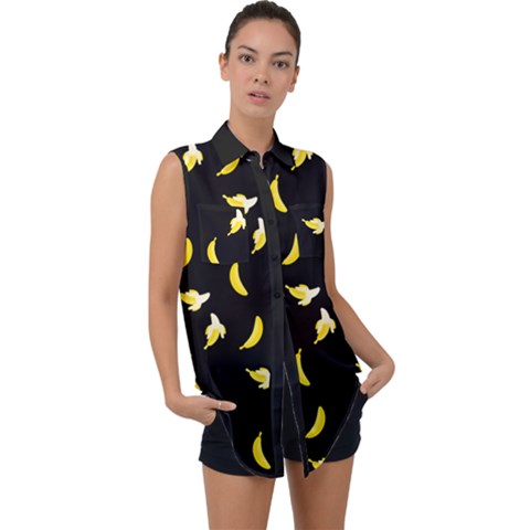 Dark Banana Sleeveless Chiffon Button Shirt by CoolDesigns