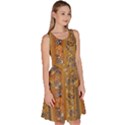 Floral Patchwork Dark Yellow Autumn Leaves Knee Length Skater Dress With Pockets View3